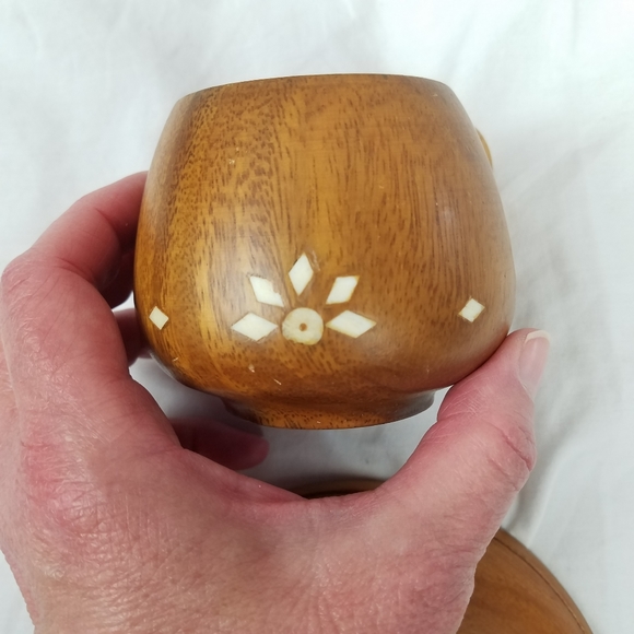 Genuine Monkey Pod  Cup & Saucer W/ Inlay Design - Picture 5 of 5